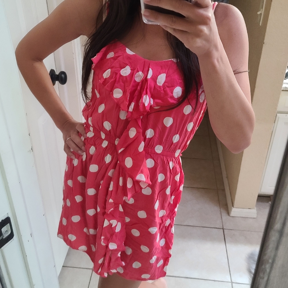 Coral pink polka dot dress